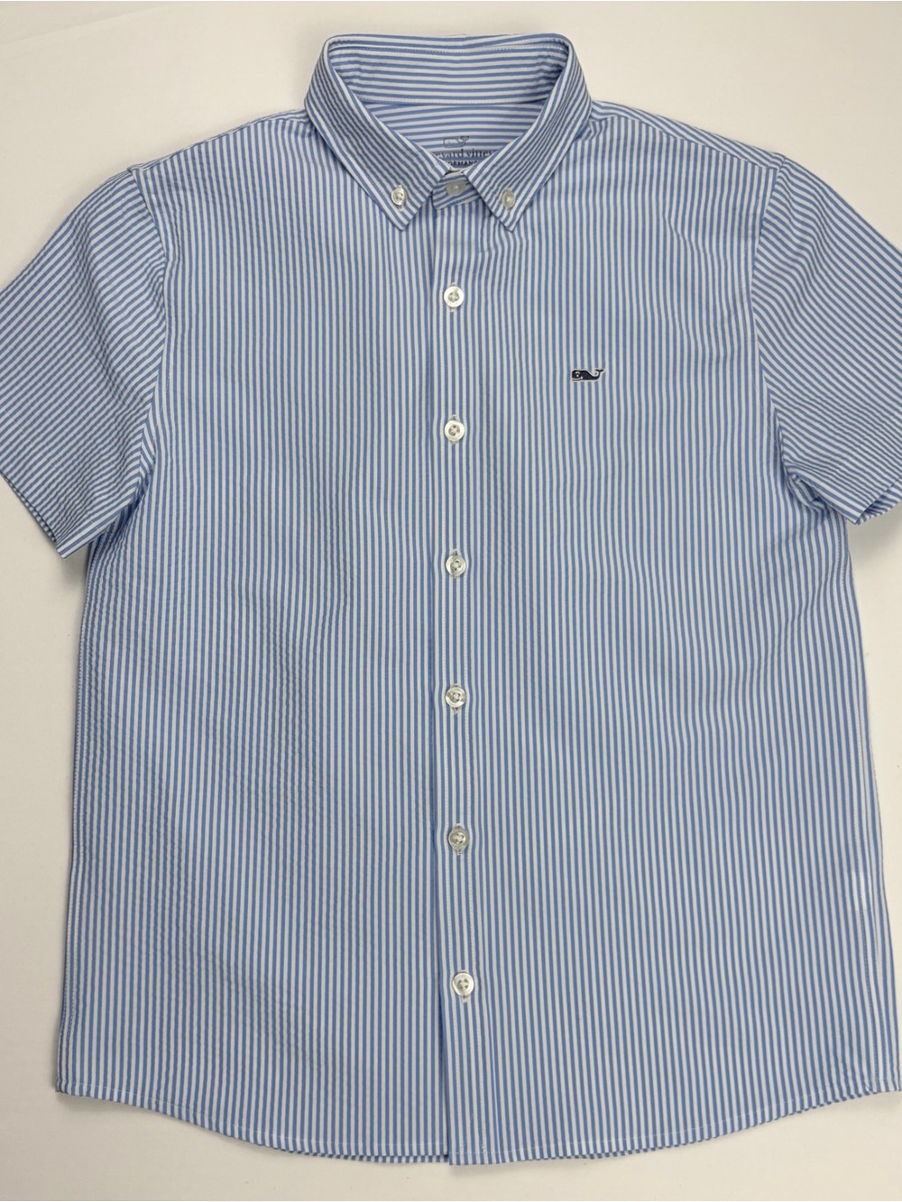 Vineyard Vines Light Blue & White Striped Short Sleeve Button-Down Shirt